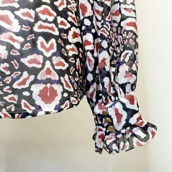 Chloe Oliver Printed Popover tie neck Blouse Multicolor Sz s long sleeve ruffle - Picture 10 of 13